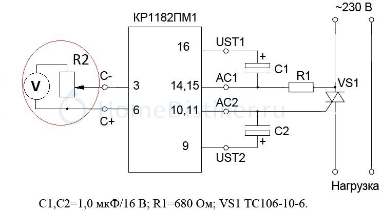 Симисторный регулятор мощности схема на кр1182пм1